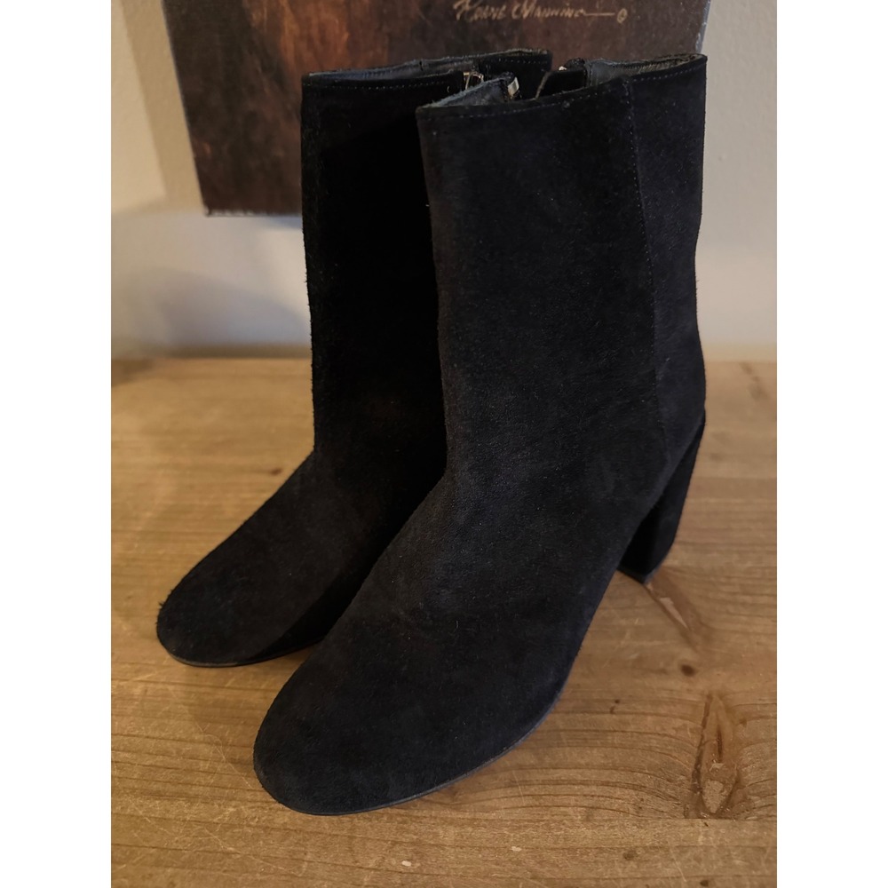 Thursday Boot Co Uptown Black Suede Ankle Boots Block Heel Womens 5.5 Handcraft